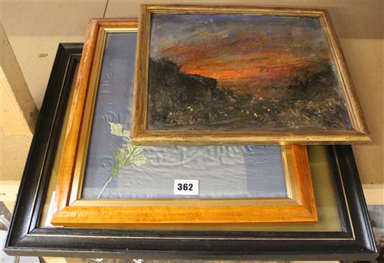 Oil figures, embroidery & another painting(-)